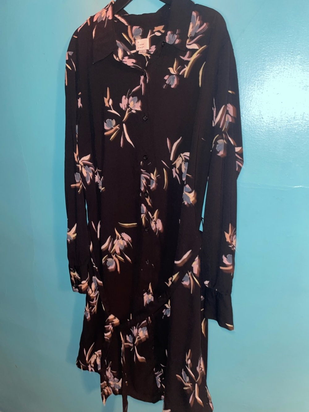 a new day Black Long-Sleeve Floral Button-Front Dress